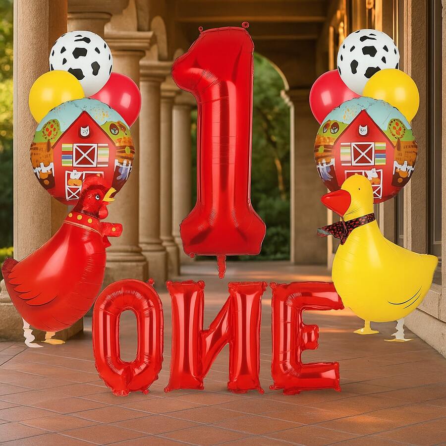 Farm Animal Balloons Cow Pig Balloon Farm Animal Theme 1St Birthday Party Decor Supplies Walking Animal Balloons Duck Rooster Large Number 1 Balloon One Letter Banner Balloon 14 Pcs - Trending, Best Seller, New Arrival, Party Supplies, Elegant Decor, Party Decoration, Wedding & Birthday - Nhiều màu - Xem 1