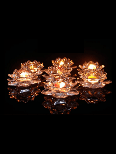 European-Style Romantic Crystal Lotus Candle Holder, INS Minimalist Glass Lotus Candle Holder, Home Decorative Piece, Home Aromatherapy Candle Cup, Creative Item For Weddings And Home Use, Can Also Be Used As A Butter Lamp Holder For Buddha Offerings.