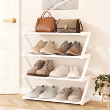 1pc 4-Layer Z-Shaped Shoe Rack, Easy To Assemble, Metal Tube And Plastic Bracket, Stackable Storage Organizer, Suitable For Home, Dormitory And Living Room, Space Saving Floor Design, Shoe Storage Organizer