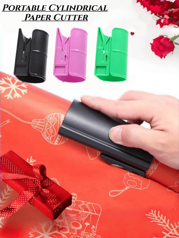 قاطع ورق أسطواني محمول قطعة واحدة، مقص تغليف هدايا، قاطع ورق عيد الميلاد، قاطع تغليف هدايا انزلاقي سلس، مناسب لعيد الميلاد والأعياد، مصنوع من مادة ABS متينة