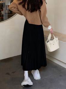 Thick Woolen Pleated A-Line Skirt, High Waist Slimming, Autumn/Winter New Arrival