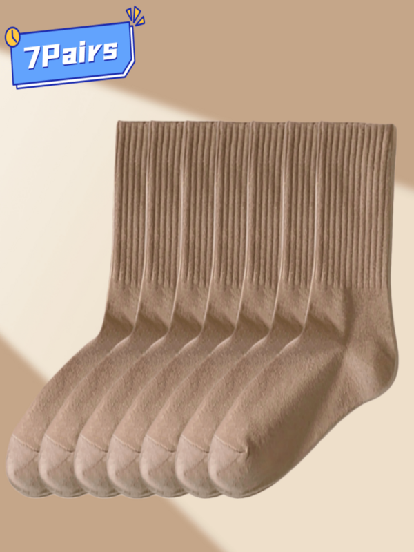 7 Pairs Of Men's Autumn And Winter Mid-Calf Socks With Threaded Cuffs, Reinforced, Wear-Resistant, Moisture-Absorbing And Desweating, Keeping Your Feet Dry, Soft, Comfortable And Non-Slip, Suitable For Work, Running, Sports And Fitness, Home Wear, Anti-Bacterial, Anti-Odor, Non-Pilling, A Gift For Men