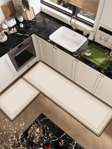 [HOT!!!] 1pc Soft Rubber Kitchen Mat, 3.5mm Thick Kitchen Rug, Beige Minimalist Style Absorbent Kitchen Mat Carpet, Can Be Self-Cut To Fit Kitchen Size, Surface Fabric Material, Middle Sponge Layer, Bottom Rubber Layer, Suitable For Kitchen Rugs, Kitchen Decor, Wedding Decor, Home Decor, Bathroom Mat, Entryway Mat, Laundry Room Mat, Hallway Carpet, Living Room Mat, Etc. - Multicolor - View 10
