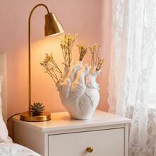 Heart-Shaped Resin Vase Sculpture-This Stylish Heart-Shaped Vase Features An Anatomical Heart Design, Offering A More Creative And Eye-Catching Aesthetic. It Can Also Serve As Home Decor Or A Functional Vase. Creative Heart-Shaped Art Vase, Flower Pot, Tabletop Home Decor Piece, Living Room Desk Ornament, Decorative Gift, Valentine's Day Present. Available In Multiple Colors. - trắng - Xem 6