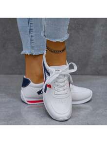 Women's Casual Outdoor Sports Shoes, Geometric Pattern, Synthetic Leather, Lace-Up, Suitable For Home And All Seasons