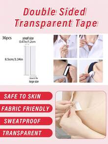 (36PCS) Double Sided Lingerie Tape For Clothes Clear Transparent Fashion Body Tape For Skin & Fabric Waterproof Strong Adhesive Clothing Tape For All Skin Tones Fabric Friendly & Gentle On Skin
