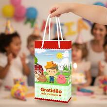 10 PICK UP AND ASSEMBLE Bags 13x24x6cm Cute Little Farm - Children's Birthday Party Souvenir And Thank You - Farm Animals Guest Souvenir Gift Packaging - Bag With Drawstring Handle With Tip For Children's Treats - 小農場 - 查看 3