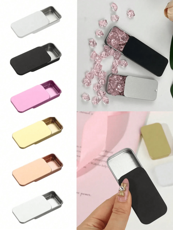 2/3/6pcs Small Rectangular Metal Tins With Sliding Lid, Portable Storage Containers Suitable For Lip Balm, Candy, Jewelry, Cosmetics, Handicrafts, Pills, Solid Perfume, Compact Design, Lightweight Material, Travel Essential, DIY Crafters