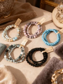 1pc 4mm, 6mm, 8mm Natural Stone Beaded Bracelet, Can Be Stacked, Includes Tiger Eye, Turquoise, Agate, Helps Boost Courage And Wisdom, Fashionable Jewelry For Women, Suitable For Daily Wear And Festivals - Multicolor - View 1