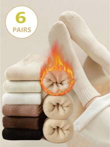 4 双女士保暖袜厚款保暖毛圈袜适合冬季中筒袜