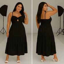 Elegant And Sophisticated Dress – Model With Delicate Cut And Multiple Colors - 黑色 - 查看 1