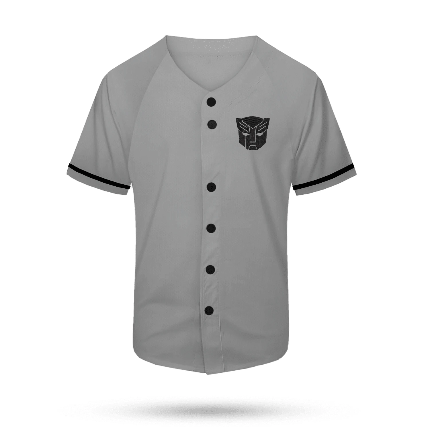 Jersey Casaca Beisbol Deporte Bordada Baseball unisex hombre tela ligera fresca bordado calidad con botones costura resistente líneas LOGO TRANSFORMER ROBOTS PELICULA - Gris - Ver 1