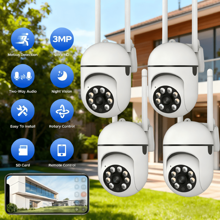 1 Set Cámara de para el hogar inteligente con Alexa, de material ABS de alta calidad, diseño compacto contemporáneo en color blanco con capacidad de zoom 5X, compatible con seguimiento automático, permite detección de movimiento/sonido, ofrece visión nocturna a color, proporciona audio bidireccional, ofrece alertas personalizadas, incluye reproducción rápida, compatible con ONVIF, perfecto como regalo de para Año Nuevo