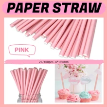 25/100 قطعة من قش الورق القابل للتخلص منه اللون الوردي النقي، بحجم 6*197 مم | أكثر ملاءمة لحفلات الزفاف وحفلات الخطوبة وعيد الحب وديكور القهوة/العصير ، قش للزفاف/ديكورات عيد الميلاد - وردي - مشاهدة 1