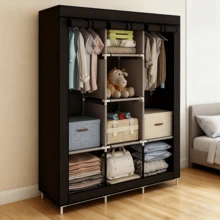 Large Capacity Freestanding Wardrobe Storage Cabinet With Shelves And Hooks, Easy To Assemble, Suitable For Bedroom, Home Office, Closet Organization, Durable Structure, Wall-Mounted Clothes And Hat Storage Rack, Portable Closet, Clothing Organizer Box, Wardrobe Shelf, Home Office Storage, Bedroom Organization, Multifunctional Shelf, Modern Closet, Large Capacity Storage, Metal Construction, Hanging Organizer, Shelf Unit, Mounted Closet Systems - 灰色 - 查看 7