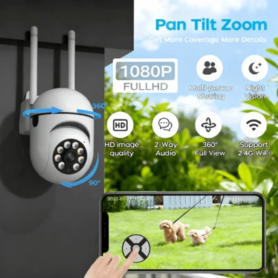 1 Camera an ninh thông minh có chức năng theo dõi chuyển động, kết cấu ABS, thiết kế mái vòm trắng hiện đại, có tính năng zoom quang học 5X, hỗ trợ chức năng xoay ngang, cho phép phát hiện âm thanh, cung cấp tầm nhìn ban đêm đầy đủ màu sắc, cung cấp khả năng giao tiếp 2 chiều, cung cấp báo động tùy chỉnh, bao gồm phát lại nhanh, hỗ trợ ONVIF và Alexa, lý tưởng để bảo vệ nhà quanh năm
