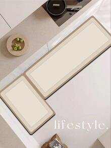 [HOT!!!] 1pc Soft Rubber Kitchen Mat, 3.5mm Thick Kitchen Rug, Beige Minimalist Style Absorbent Kitchen Mat Carpet, Can Be Self-Cut To Fit Kitchen Size, Surface Fabric Material, Middle Sponge Layer, Bottom Rubber Layer, Suitable For Kitchen Rugs, Kitchen Decor, Wedding Decor, Home Decor, Bathroom Mat, Entryway Mat, Laundry Room Mat, Hallway Carpet, Living Room Mat, Etc. - Multicolor - View 3