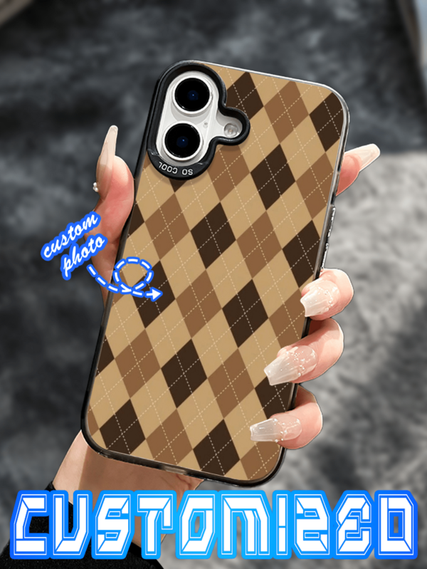 Retro Argyle Pattern With Customizable Photo Insert, Compatible With IPhone 13/11/17/16/14/15/15 Pro/15 Plus/15 Pro Max/7 Plus/8 Plus/X/XS Max/XR/11 Pro/12 Pro/13 Pro/14 Pro/12 Mini/13 Mini/11 Pro Max/12 Pro Max