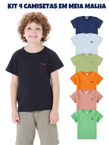 Kit 4 Children's T-Shirts For Boys Summer Sizes 2 To 16 - 4 Pieces - Multicolor - View 6