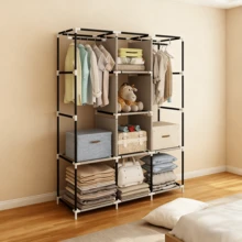 Large Capacity Freestanding Wardrobe Storage Cabinet With Shelves And Hooks, Easy To Assemble, Suitable For Bedroom, Home Office, Closet Organization, Durable Structure, Wall-Mounted Clothes And Hat Storage Rack, Portable Closet, Clothing Organizer Box, Wardrobe Shelf, Home Office Storage, Bedroom Organization, Multifunctional Shelf, Modern Closet, Large Capacity Storage, Metal Construction, Hanging Organizer, Shelf Unit, Mounted Closet Systems - 灰色 - 查看 4