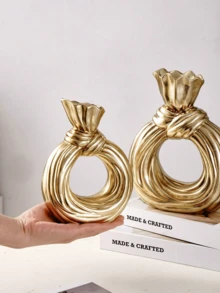 1pc Gold Bow-Shaped Resin Vase, This Shiny Gold Vase Can Hold Holiday Branches, Ideal For Christmas Dining Table, Fireplace Mantel, Adding Luxurious Holiday Ambiance To Living Room And Parties, Perfect For Room Decor, Christmas, Home Decor, Vase, Glass Vase. - Multicolor - View 3