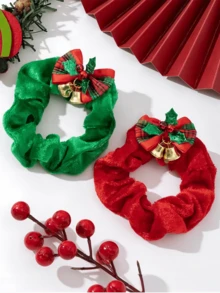 1/2 قطعة أربطة شعر من الفلوت للكريسماس، ربطات شعر بفيونكة جرس مزدوجة، اكسسوارات شعر لحفلات العطلات، لا تتلف الشعر، مناسبة للكريسماس والأطفال