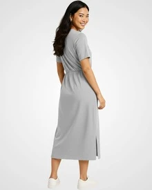 Basic Casual Muscle Knit Cotton Midi Dress - 灰色 - 查看 2