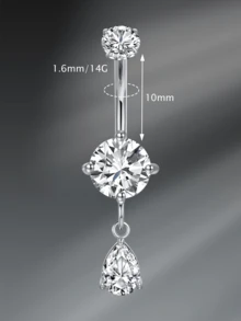 CIZME 1PC 14G 10mm Dangle Belly Button Rings Stainless Steel Silver Belly Button Rings Dangling CZ Belly Rings For Women Silver Belly Button Piercing Jewelry Belly Button Ring Belly Ring Navel Rings - Silver - View 6