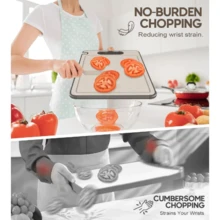 Tábua de Corte Cortar Carne Placa Dupla Face Higiênica em Aço Inox e PP com Afiador e Alça - Damasco - Visão 6