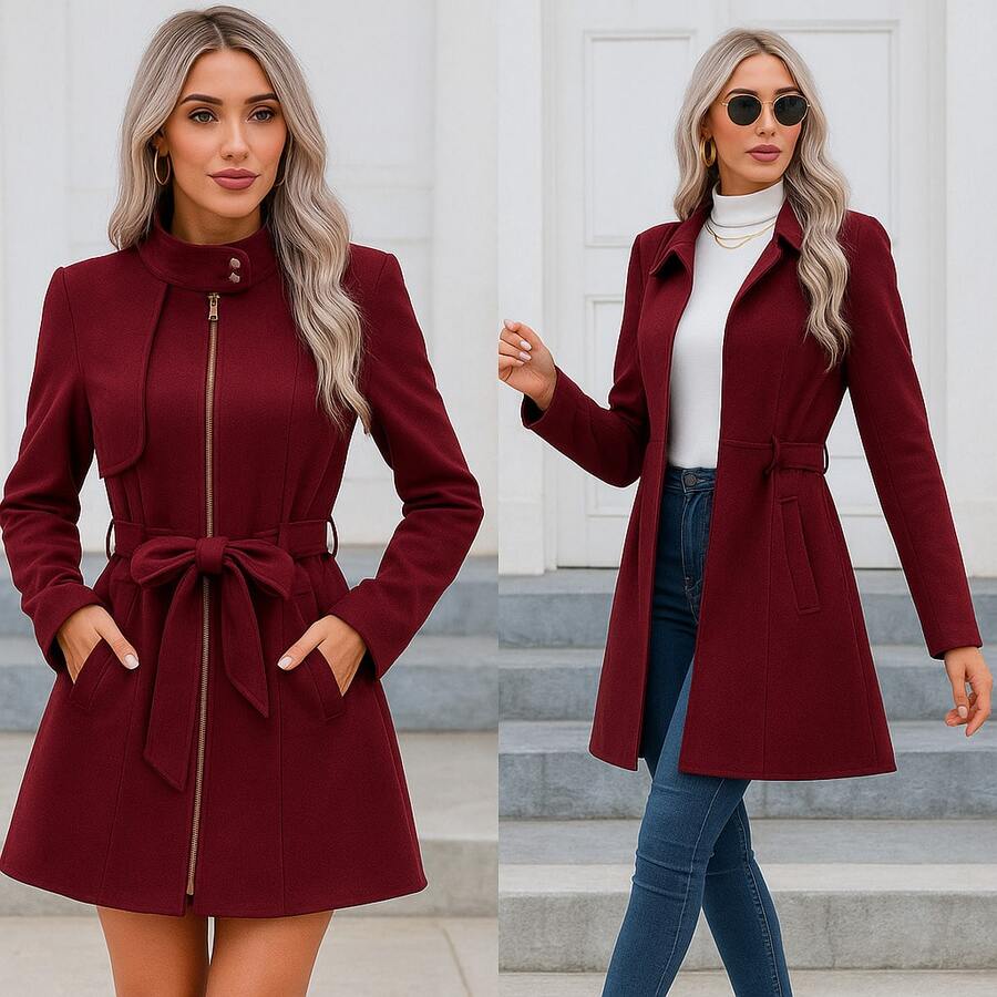 Gabardina con Elegancia y Contemporánea con Estilo Sofisticado - Granate - Ver 1