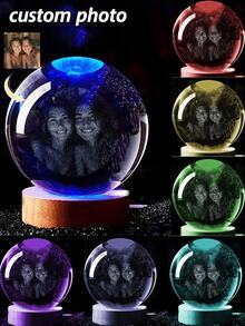 Customized Photo Crystal Ball Night Light, Personalized Crystal Ball With Illuminated Wooden Base, Customizable Photo Crystal Ball LED Base With Colorful Lighting, An Ideal Gift For Women, Men And Couples, Suitable For Valentine's Day, Wedding Anniversary And Other Occasions - Multicolor - View 4