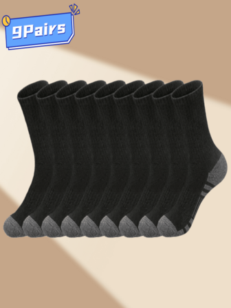 9 Pairs Men's Crew Socks, Soft & Comfortable, Moisture-Wicking, Anti-Odor, Suitable For Sports & Fitness