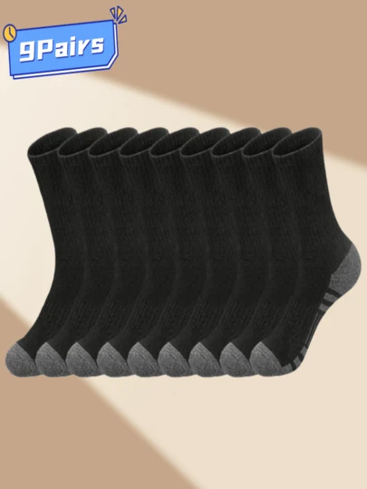 9 Pairs Men's Crew Socks, Soft & Comfortable, Moisture-Wicking, Anti-Odor, Suitable For Sports & Fitness