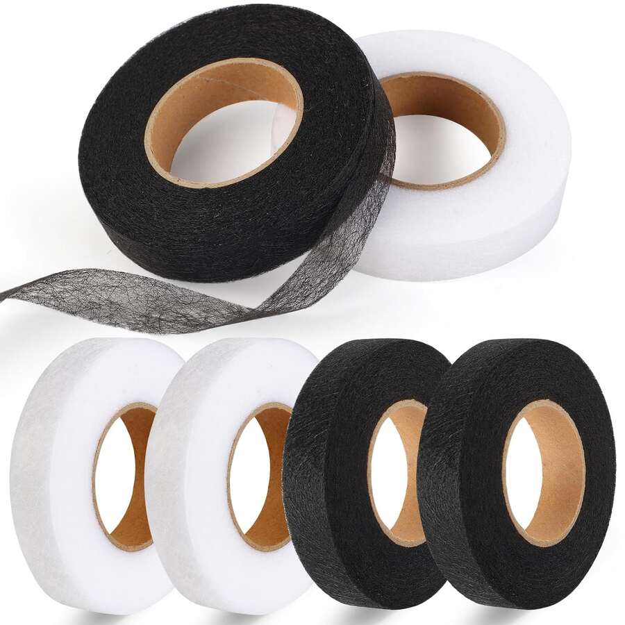 1/6 rollo de cinta de dobladillo sin coser que se puede planchar, adecuada para pantalones, camisas, chaquetas, faldas, calcetines y otras prendas de vestir, también se puede usar para manualidades DIY. Cinta adhesiva doble cara negra y blanca, lavable, cinta de pegamento termofusible, revestimiento doble cara, cinta de acabado sin costuras, aplicable para alteración de ropa, vaqueros, vestidos - Multicolor - Ver 1