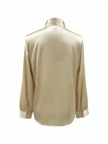 Solid Color Knotted Satin Elegant Long Sleeve Shirt Spring - Gold - View 4