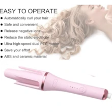 Rizador automático instantáneo de un toque, rizador automático, rizador automático de 28 mm con 3 configuraciones de calor, calentamiento rápido y rotación bidireccional, apagado automático, varilla rizadora giratoria anti-escaldaduras y antienredos, rizador instantáneo táctil para peinar el cabello, día de graduación, vacaciones, regalo de vacaciones para mujeres - Rosa - Ver 5