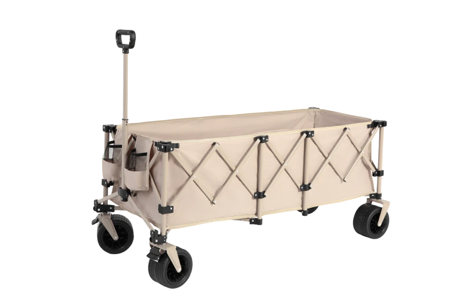 Foldable Extended Wagon With 220lbs Weight Capacity, Heavy Duty 300L Folding Utility Garden Cart With Big All-Terrain Beach Wheels & Drink Holders. Beige - Khaki - View 1