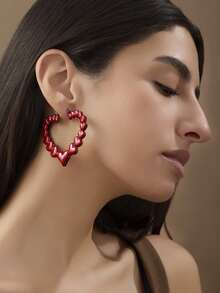 1 cặp Quà tặng năm mới 2024 thời trang và phổ biến Quà tặng ngày lễ tình nhân Hoa tai vòng tròn hình trái tim màu đỏ phóng đại dễ thương dành cho phụ nữ, thích hợp cho tiệc tùng và đeo hàng ngày Ngày lễ tình nhân, Mẹ, Mẹ, Ngày của Mẹ, Quà tặng - Đỏ - Xem 8