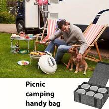 1pc Felt Car Cup Holder Organizer Bag With Compartment Basket - Portable Foldable, Suitable For Kitchen, Camping, Home Storage Rack, Space-Saving Design