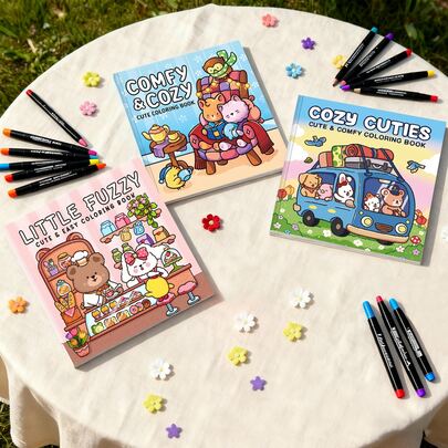 1 Piece (21cm*21cm) Adult Coloring Book, Thick Non-Transparent Paper, Clear Lines, Easy To Color, Suitable For Gatherings With Friends, 3 Different Scenes Depicting Comfortable, Unique Adventures, Sweet Care, And Leisurely Travels, Coloring Book DIY To Cultivate Thinking Ability, Autumn, Stationery, School Supplies, Painting And Drawing Tools, Christmas