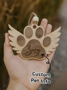 1 Stück personalisiertes Tatzen-Gedenk-Ornament für Haustierliebhaber, eingravierter Name, hölzernes Haustier-Gedenkornament, rustikales Engelflügel-Design, runde Form, ideal für Weihnachten, Geburtstage, Jahrestage und Haustier-Gedenktage, personalisiert mit dem Namen des Haustiers, verspieltes Haustier-Design