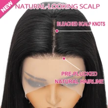 Peruki z koronką z przodu o gęstości 200%, proste, z mieszanki włosów ludzkich, 13*4, HD, dla kobiet, wstępnie wyrwane, z baby hair, wstępnie wybielone węzły i naturalna linia włosów, HD, koronkowe peruki z przodu bez kleju dla kobiet - Naturalne i czarne - Zobacz 3