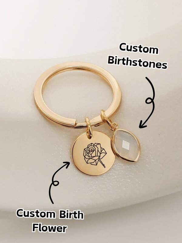 1 Pc/Set Personalized Birthstone Keychain With Engraved Name, Metal Keychain For Mama, Leaf Initial Design, Heart-Shaped Pendant, Customizable Mothers Day Gift, Perfect For Birthdays, Anniversaries, And Celebrations