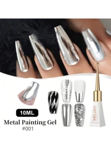 XEIJAYI 1瓶10毫升UV LED可卸甲油胶，适用于美甲 - 镜面金属质感，银色玫瑰金色彩绘 - 銀色 - 查看 4