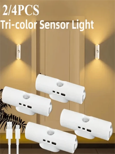 1/2/4 件双头 LED 壁挂式运动传感器灯，便携式夜灯，3 种可调色温（暖白/中性/冷白），USB 供电，适用于客厅、卧室、走廊、USB 照明、壁灯、走廊照明、可调光灯（400mAh）
