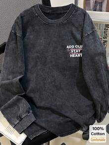 Oversized Vintage Black Washed Cotton Long Sleeve T-Shirt, Loose And Flattering Design - Black - View 2