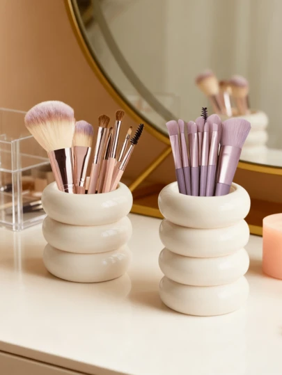 1pc INS Style Resin Makeup Brush Holder, Can Be Used As Brush Organizer, Desktop Pen Holder, Vanity Tray, Suitable For Vacation, Beach, Bathroom, Bedroom, Large Capacity, Great Gift For Girlfriend, Christmas