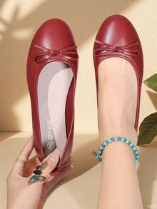 OFFWIND Damen elegante Ballettschuhe, neu für den Herbst, vielseitig einsetzbar, niedriger Schaft, bequem, weich, leicht, mit Schleifendetail, Slip-On, modische Arbeitsschuhe in Rot - Rot - Übersicht 3