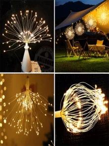 2 piezas/4 piezas Luces de fuegos artificiales suspendidas solares, luces de bola de estallido de estrella alimentadas por USB, luces de cadena de decoración para interiores/exteriores, decoración de techo suspendido de 8 modos, luces de ambiente para San Valentín, boda, fiesta festiva, adecuadas para tienda de campaña, jardín, patio, decoración del porche (500mAh) - Multicolor - Ver 9