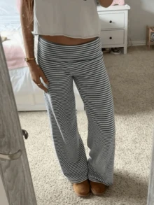 Women's Fold Over Yoga Pants Low Rise Straight Leg Sweatpants Y2k Solid Color Stretchy Loose Gym Lounge Leggings - 白色 - 查看 1